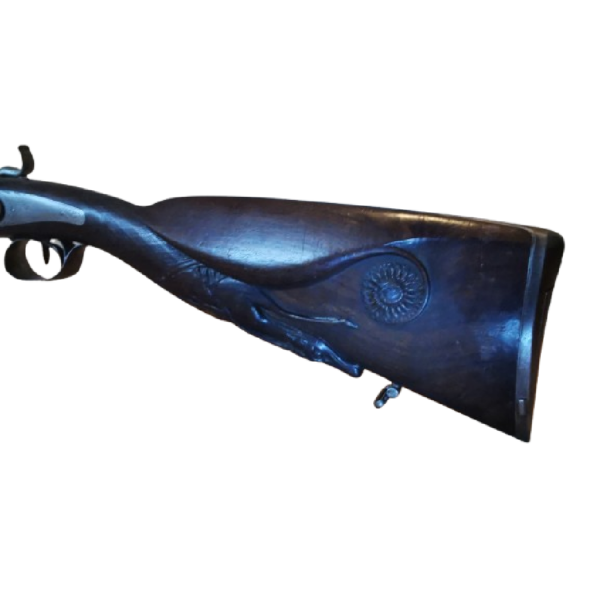 Fusil de chasse à piston, calibre 20, vers 1840, crosse avec sculpture tête de cerf - Image 2