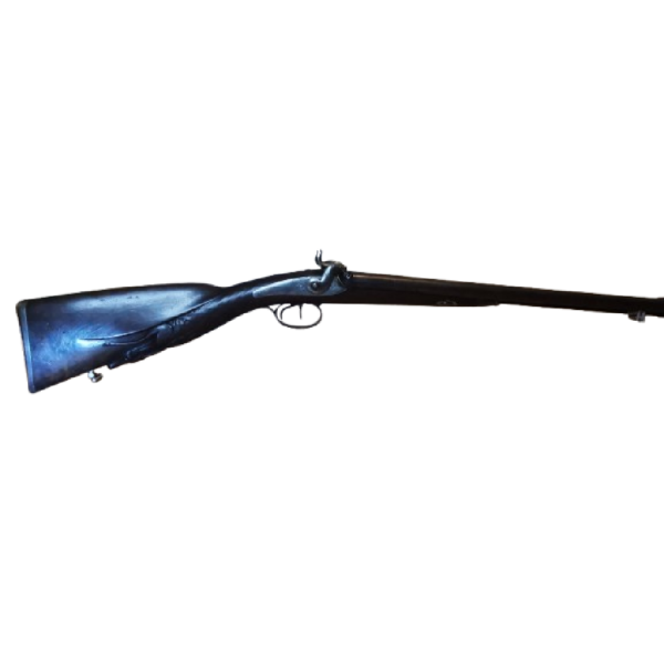 Fusil de chasse à piston, calibre 20, vers 1840, crosse avec sculpture tête de cerf