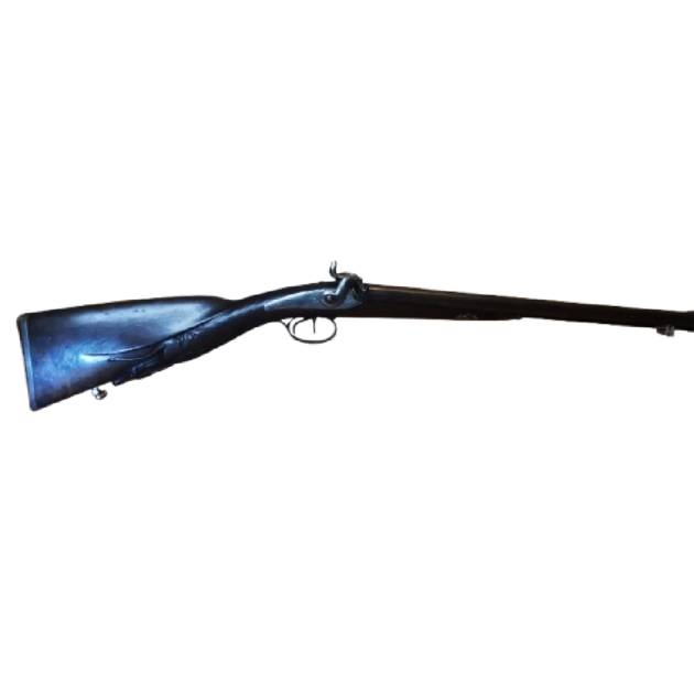 Fusil de chasse à piston, calibre 20, vers 1840, crosse avec sculpture tête de cerf