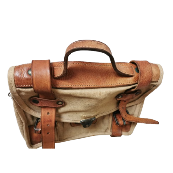 Sacoche militaire en toile et cuir. - Image 3