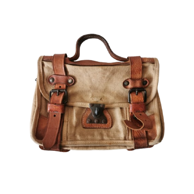 Sacoche militaire en toile et cuir.