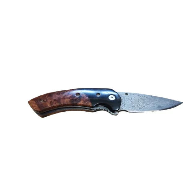 Couteau pliant herbertz lame damas, manche loupe de noyer