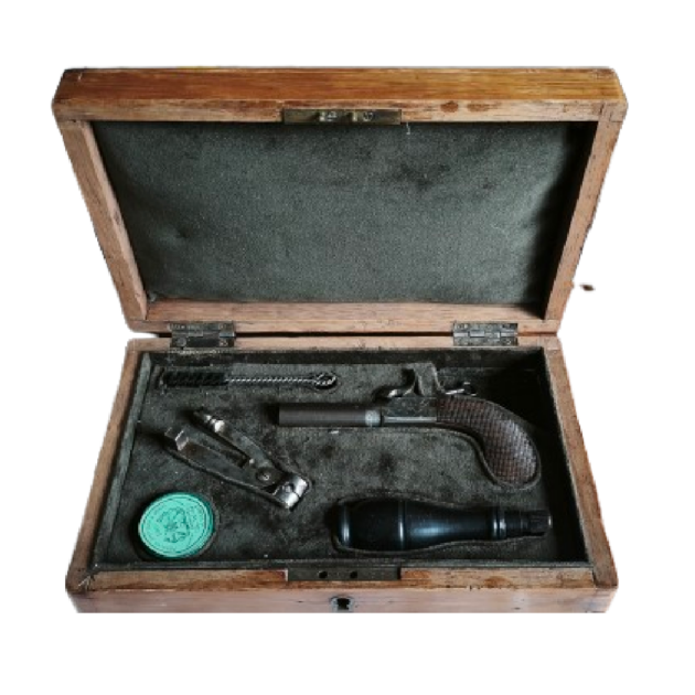 Coffret pistolet à balle forcée 12 mm par Auguste Francotte à Liège